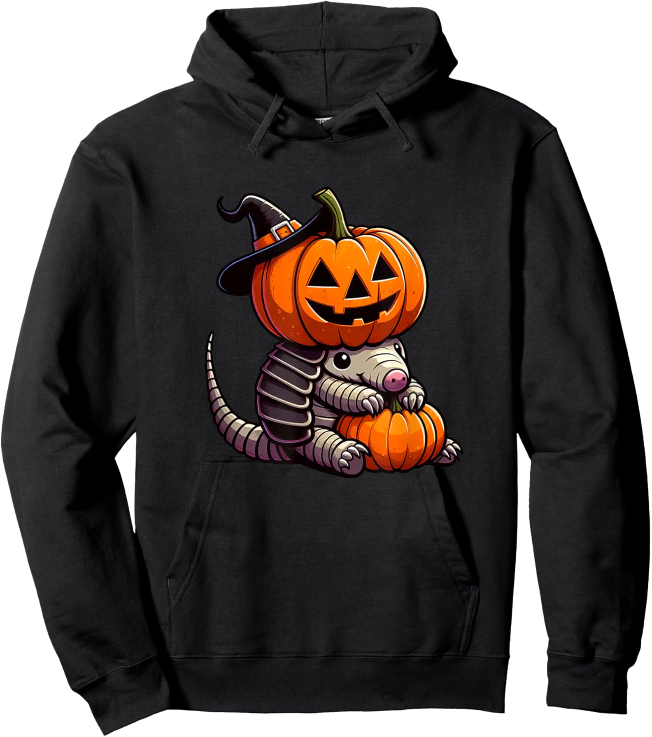 Cute Halloween Armadillo Witch Cartoon Hoodie - Hoodie | Black