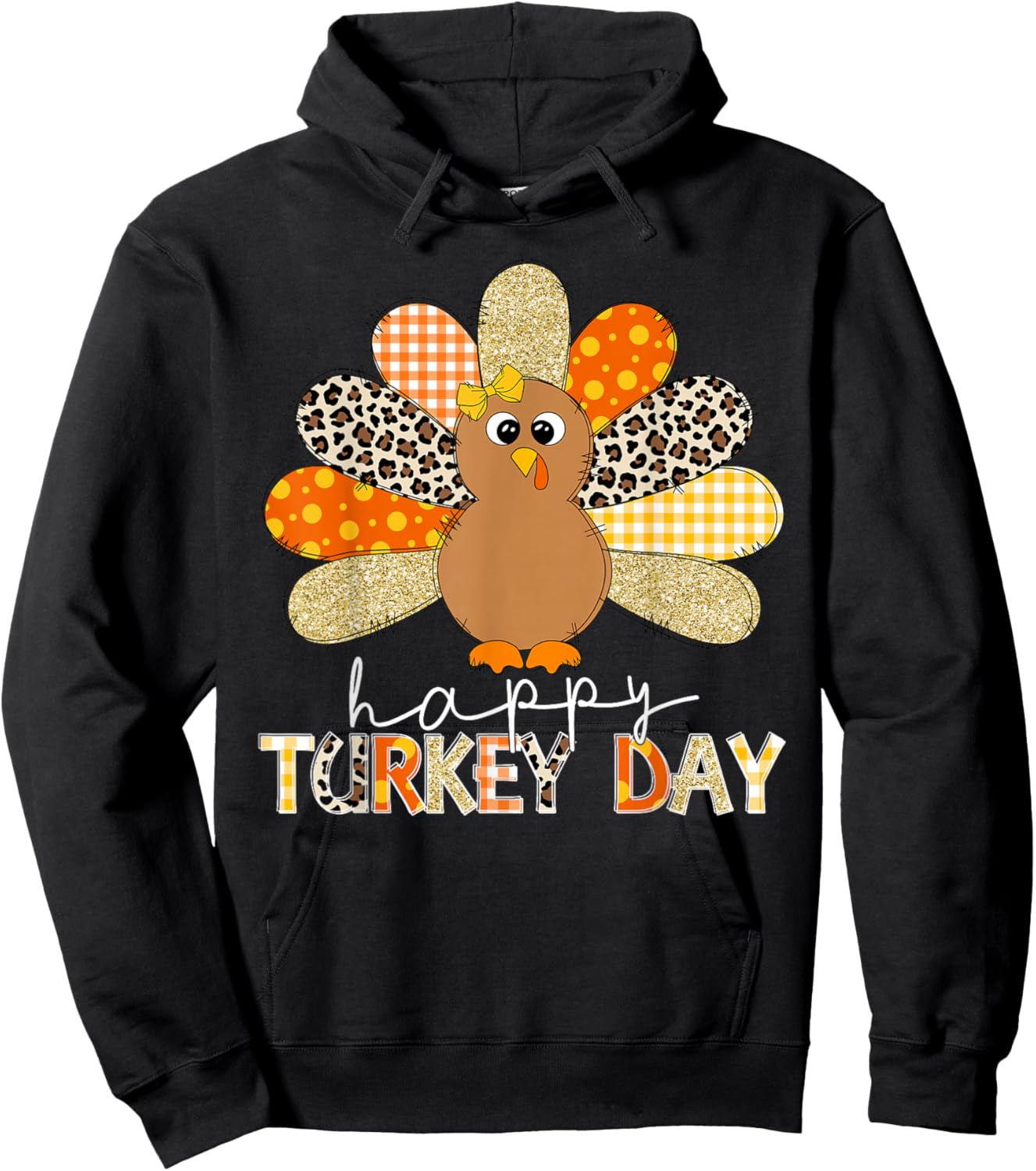 Happy Turkey Day Cute Turkey Thanksgiving Shirts Women Kids Hoodie - Hoodie | Black