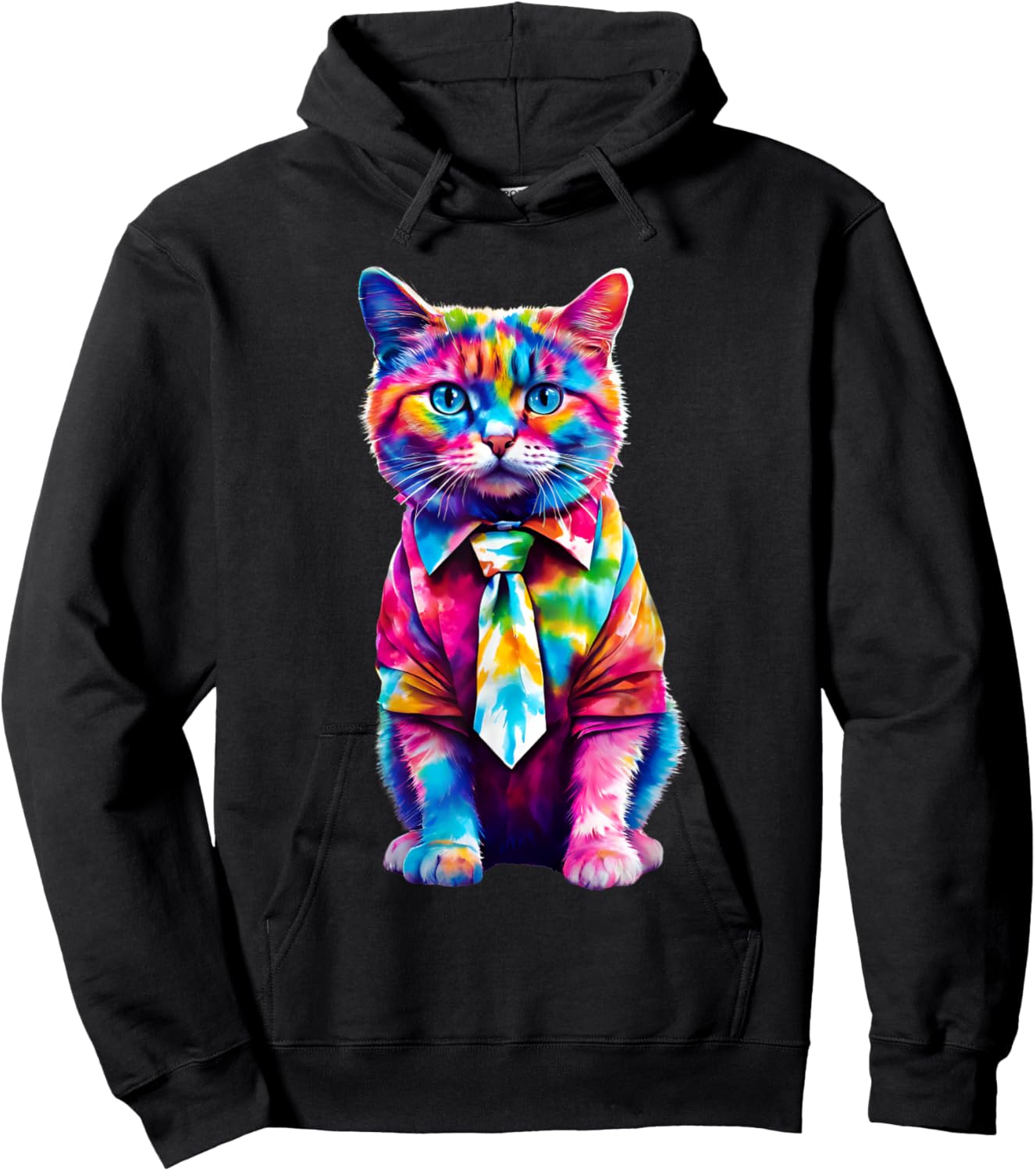 Colorful Rainbow Cat in Tie Dye Cute Funny Cat Lover Women Girls Kids Hoodie - Hoodie | Black