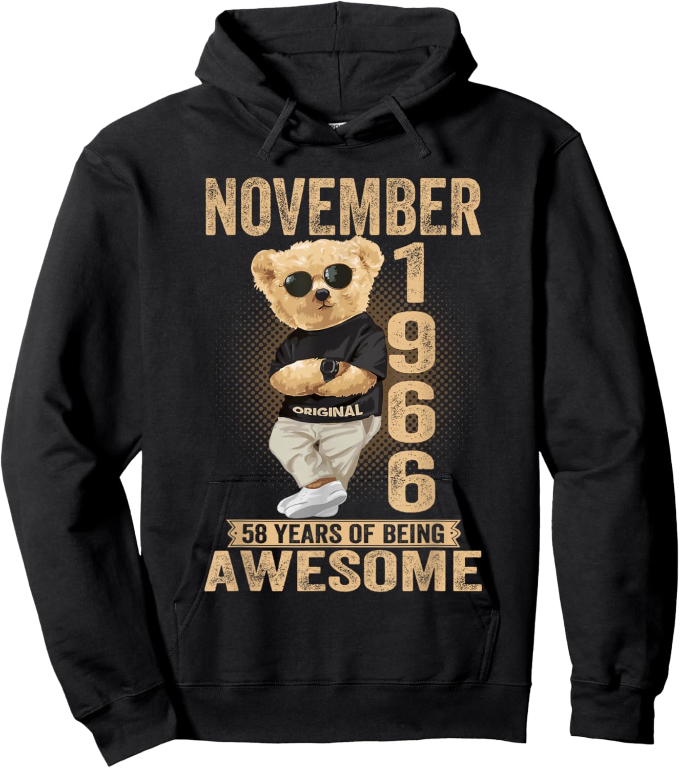 November 58th Birthday Men Women 1966 Awesome Teddy Bear Hoodie - Hoodie | Black