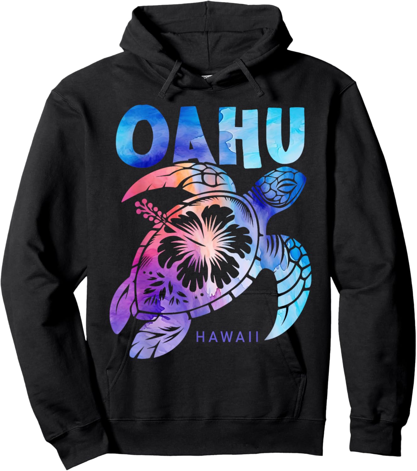 Oahu Tie Dye Sea Turtle Hibiscus Hawaii Vacation 2025 Hoodie - Hoodie | Black