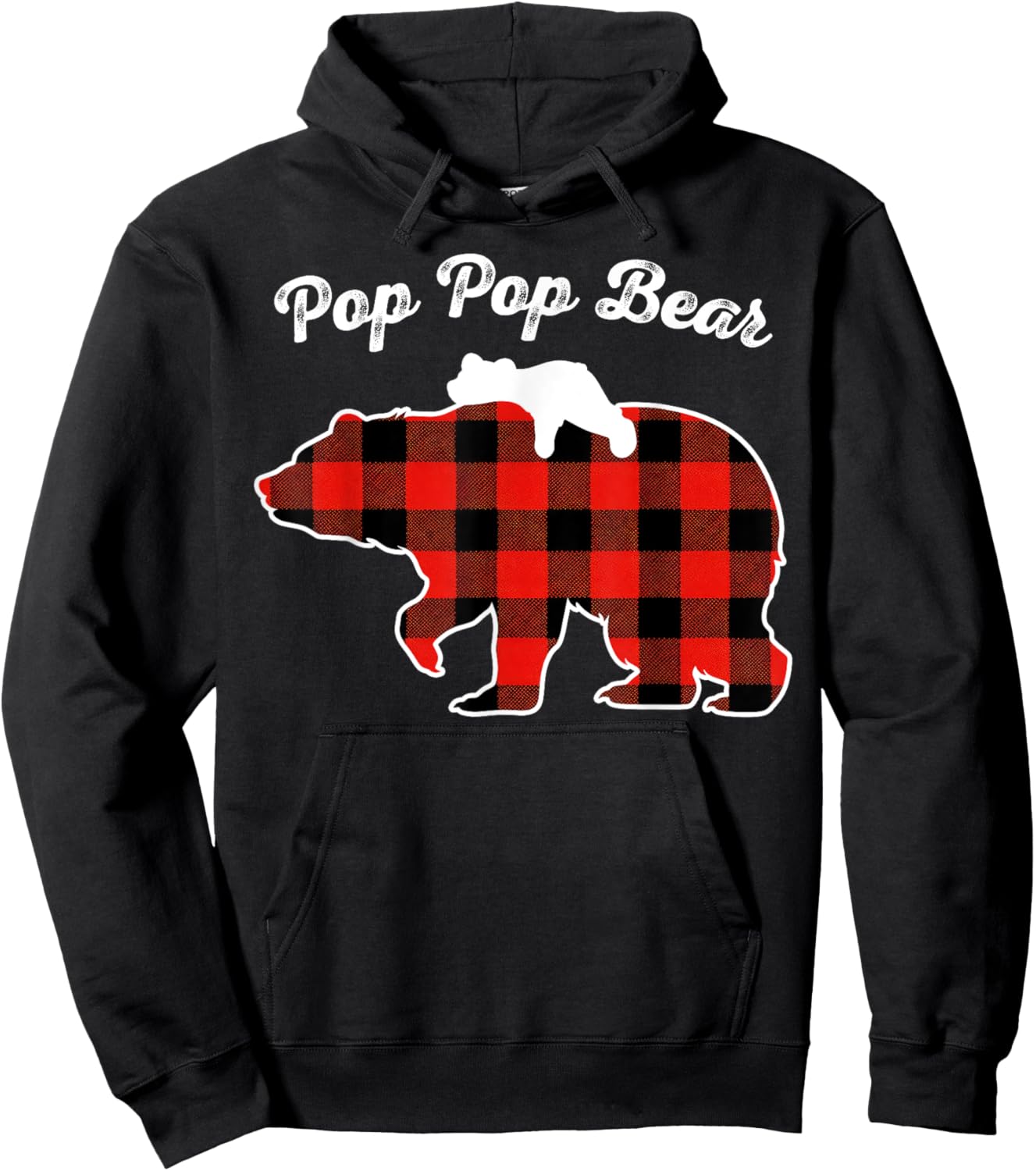 Pop Pop Bear Flannel Red Plaid Pajama Family Matching XMAS Hoodie - Hoodie | Black