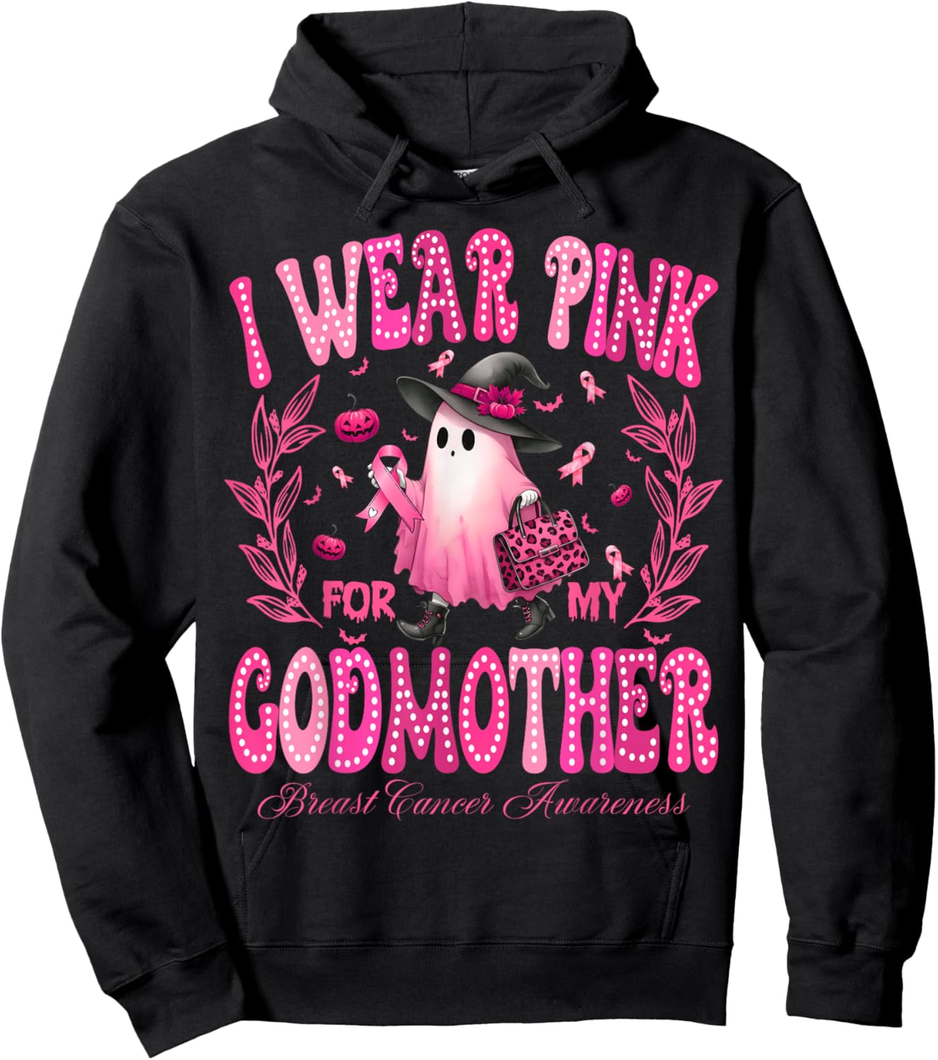 I Wear Pink For My GodMother Breast Cancer Boo Halloween Hoodie - Hoodie | Black