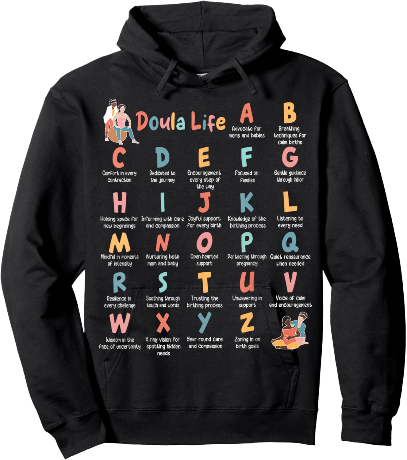 Doula Life Alphabet L And D Nurse Midwife Birth Worker Hoodie - Hoodie | Black