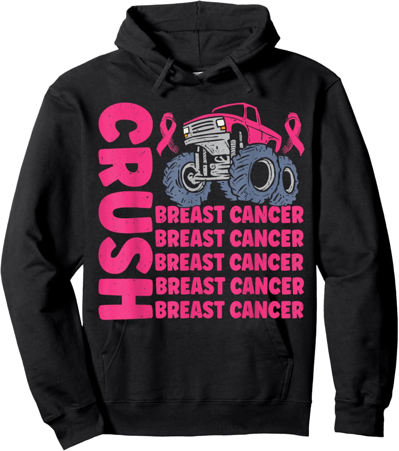 Crush Breast Cancer Awareness Truck pink Women Men Boys Hoodie - Hoodie | Black