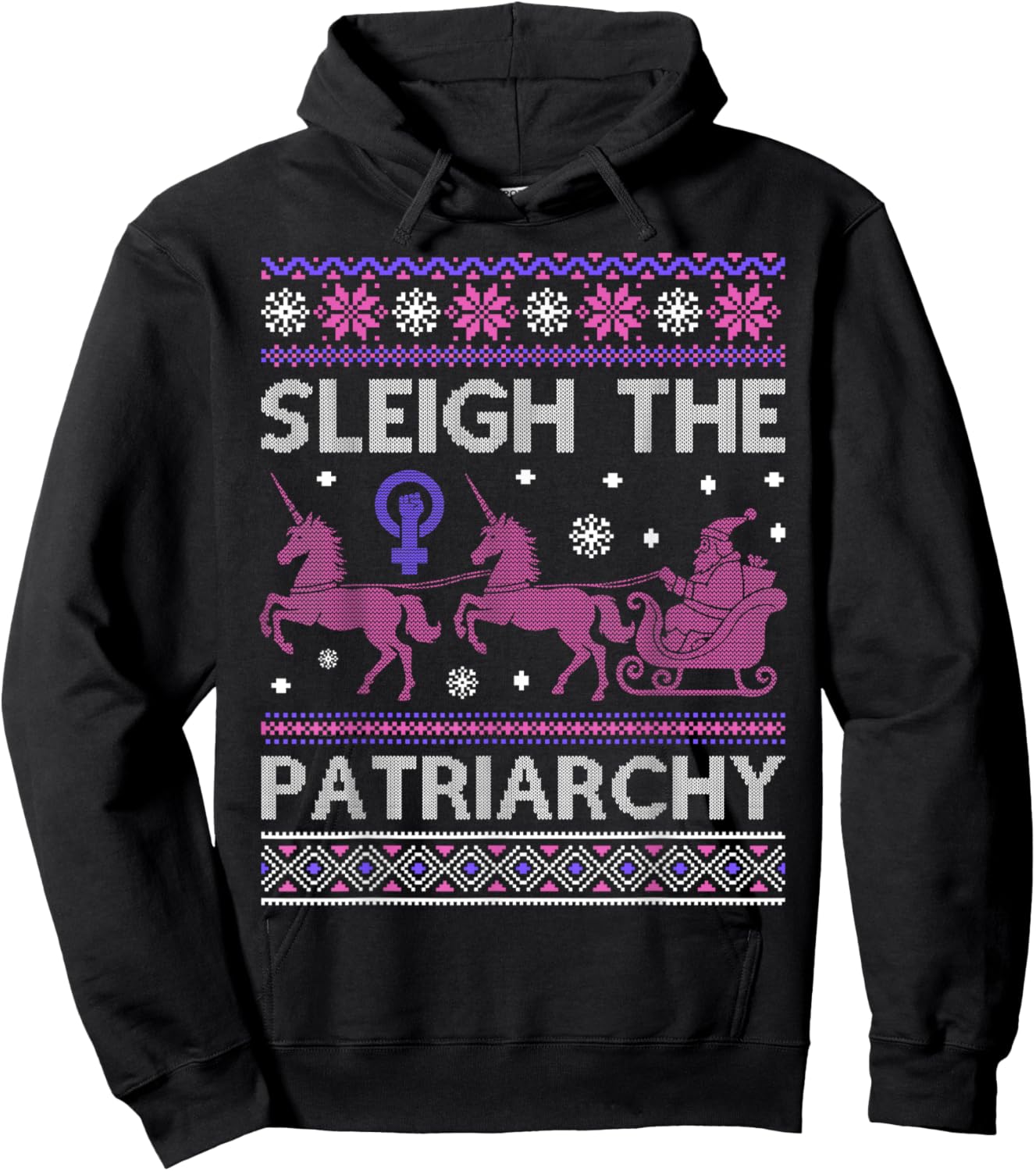 Sleigh The Patriarchy Feminist Unicorn Hoodie - Hoodie | Black