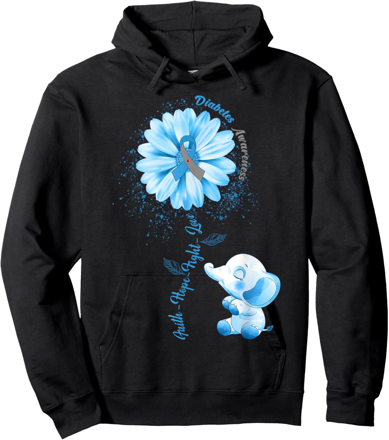 Faith Hope Fight Love Elephant Type 1 Diabetes Awareness Day Hoodie - Hoodie | Black