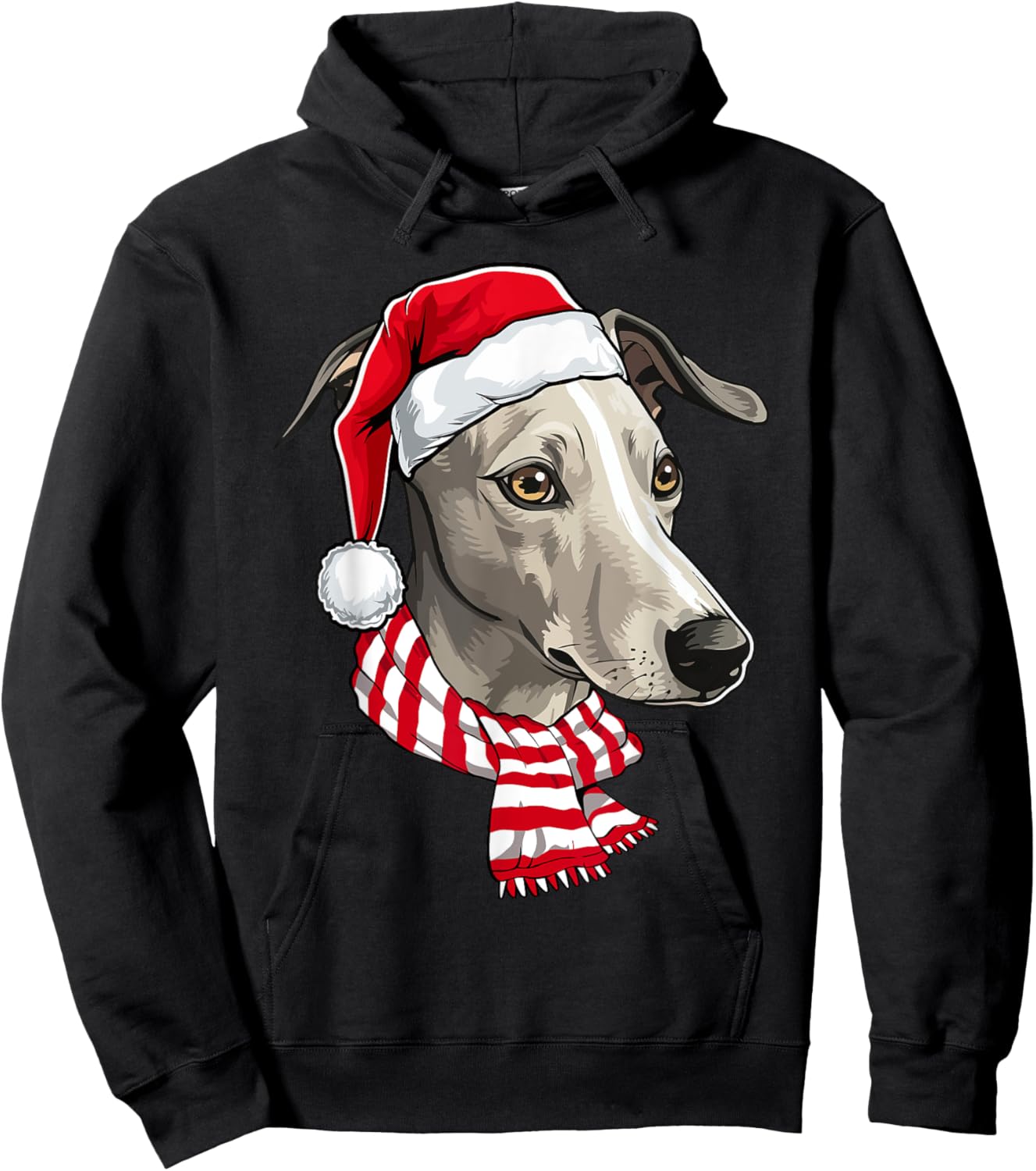 Santa Greyhound Christmas Dog Lover Men Women Kids Hoodie - Hoodie | Black