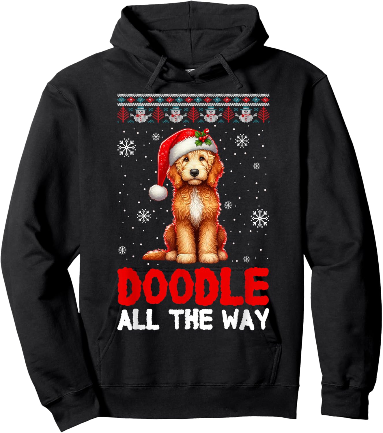 Doodle All The Way Funny Goldendoodle Santa Hat Christmas Hoodie - Hoodie | Black