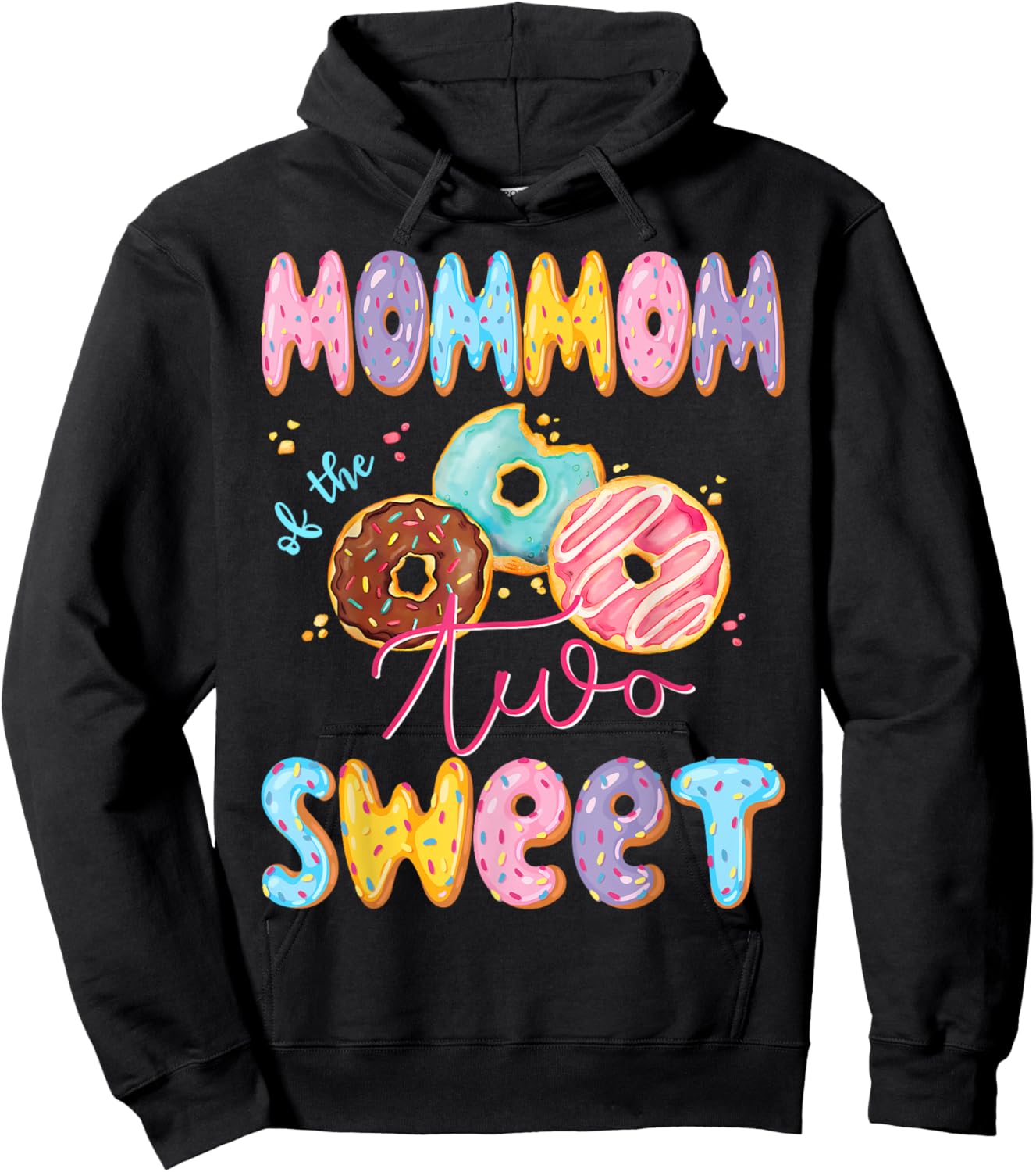 MomMom Of The Two Sweet Donut Matching 2Nd Birthday Girl Hoodie - Hoodie | Black