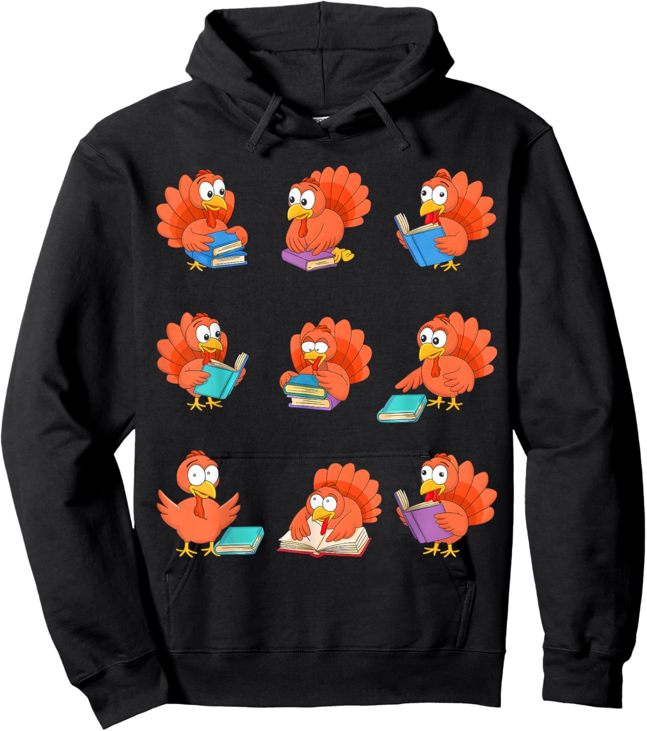 Cute Turkeys Reading Books Thanksgiving Books Lovers Hoodie - Hoodie | Black