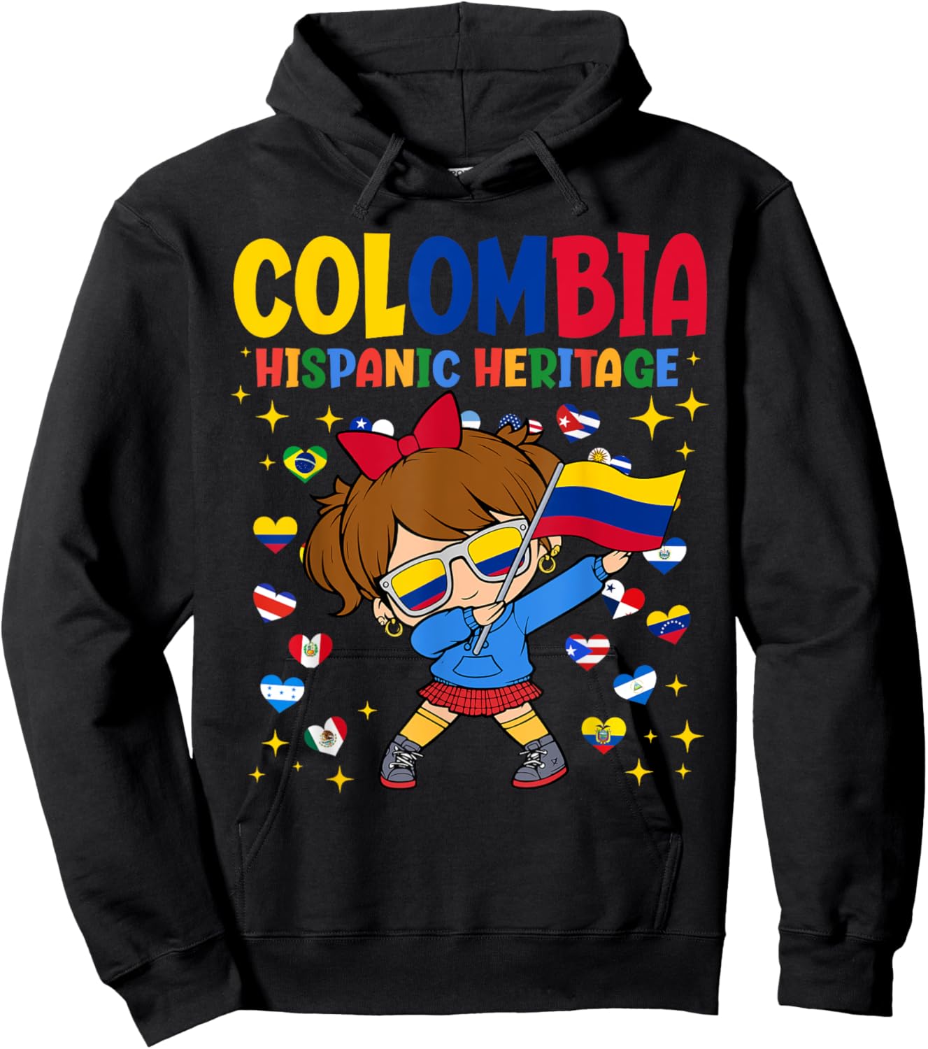 Hispanic Heritage Month Colombia Flag Colombian Girl Kids Hoodie - Hoodie | Black