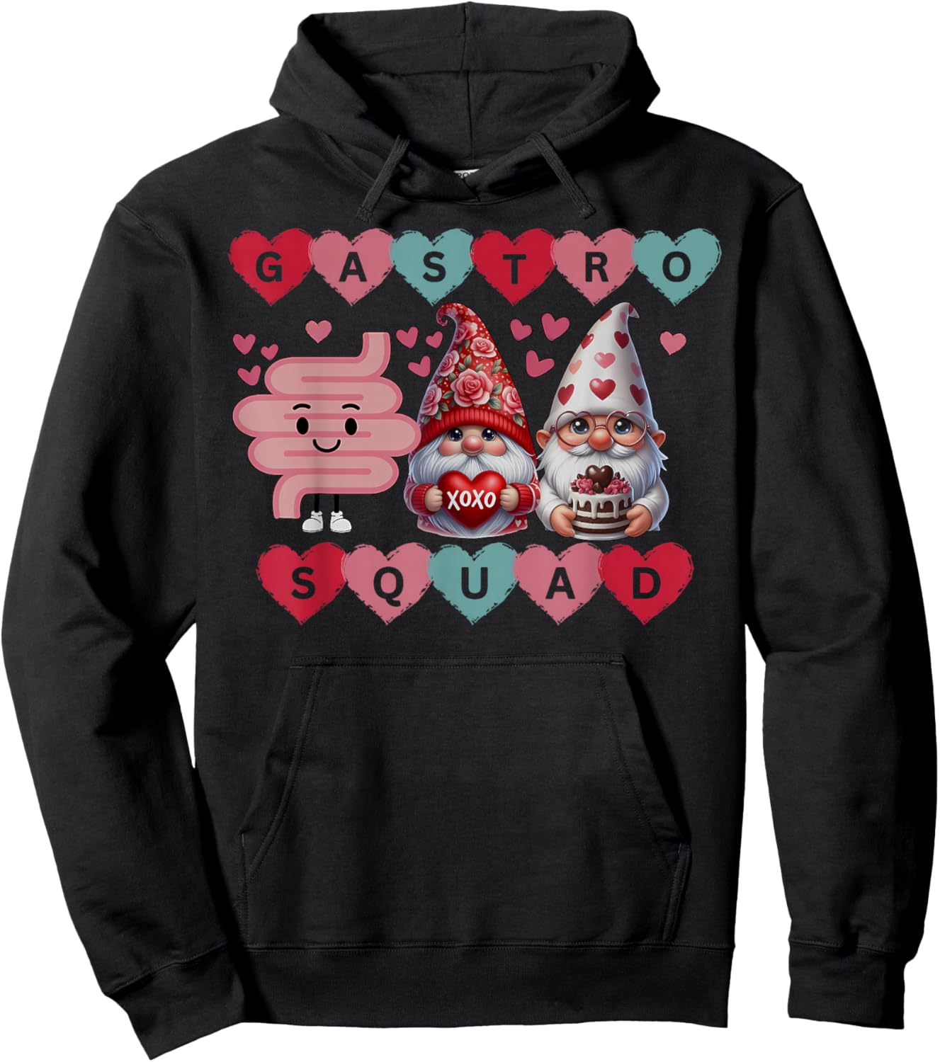 Cute Heart Gnomes Gastro Squad Valentines Endoscopy Nurse. Hoodie - Hoodie | Black