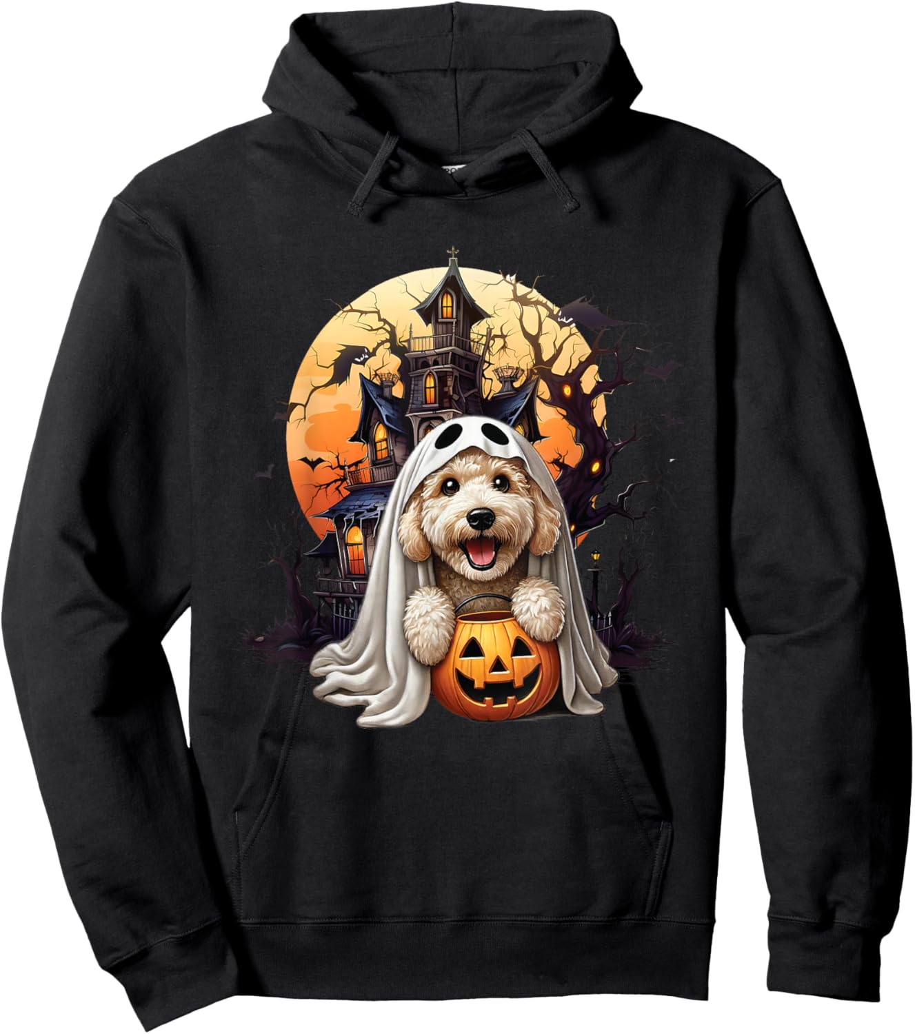 Playful Halloween Doodle Dog Ghost Design Fun for Dog Love Hoodie - Hoodie | Black