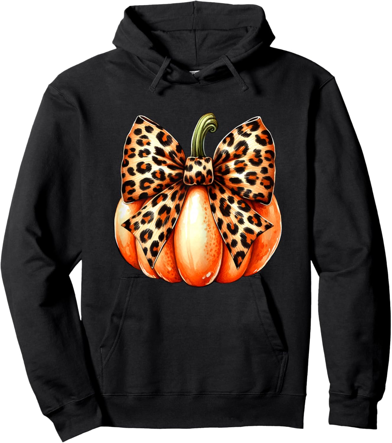 Coquette Bow Leopard Pumpkin Thanksgiving Rustic Fall Women Hoodie - Hoodie | Black