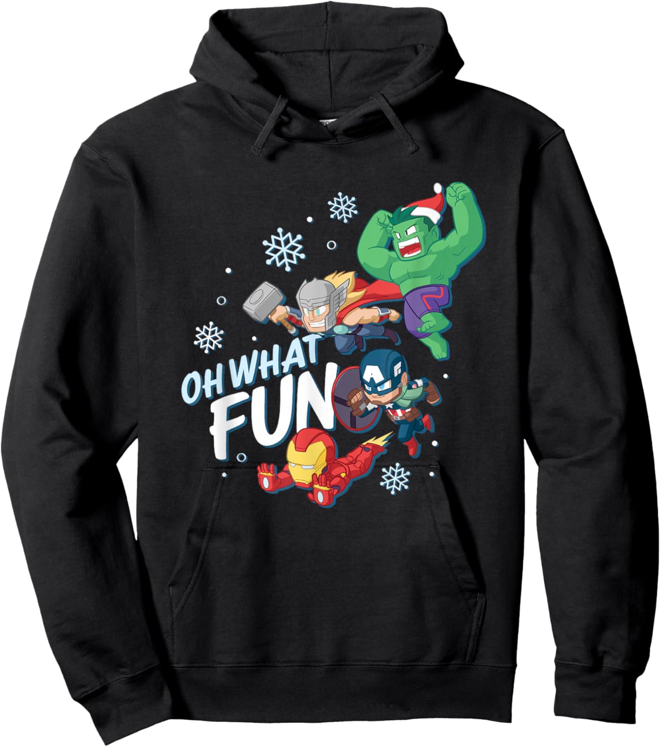 Marvel Christmas Oh What Fun Cute Avengers Big Chest Logo Hoodie - Hoodie | Black