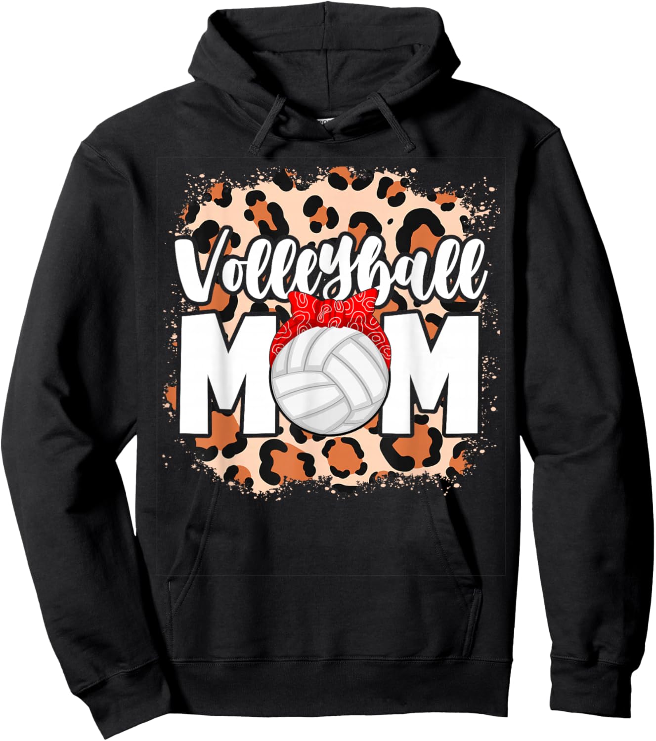 Volleyball Mom Leopard Messy Bun Game Day Funny Mothers Day Hoodie - Hoodie | Black