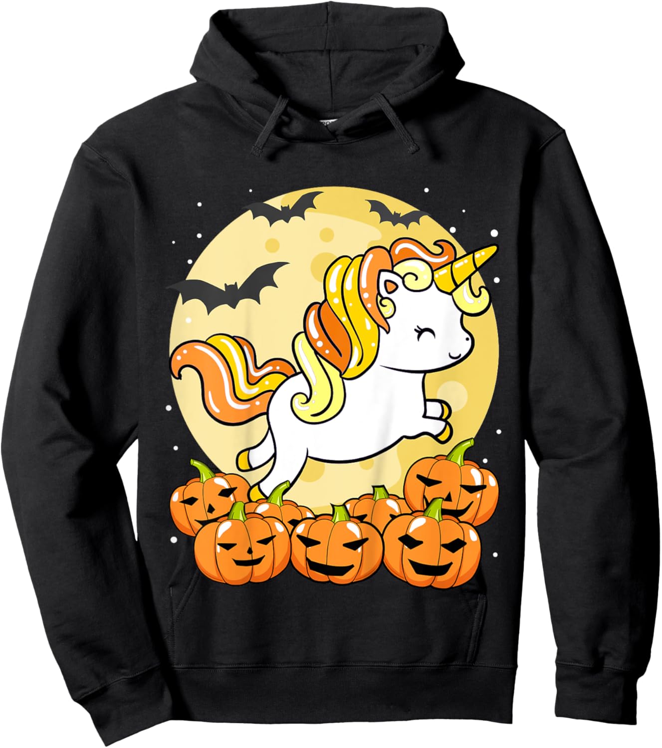 Kids Girls Unicorn Halloween Jack O Lantern Pumpkin Toddler Hoodie - Hoodie | Black
