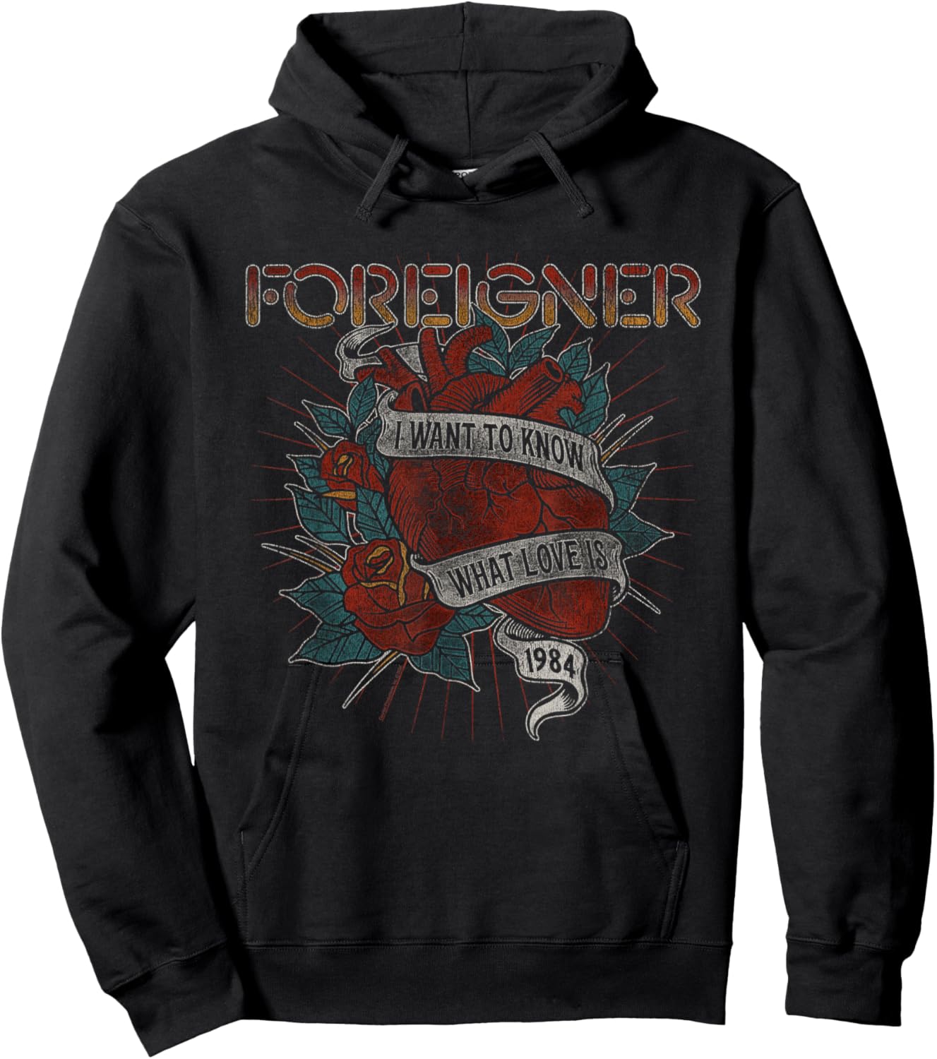 Foreigner Know What Love Is Heart Rose Tattoo Vintage Band Hoodie - Hoodie | Black