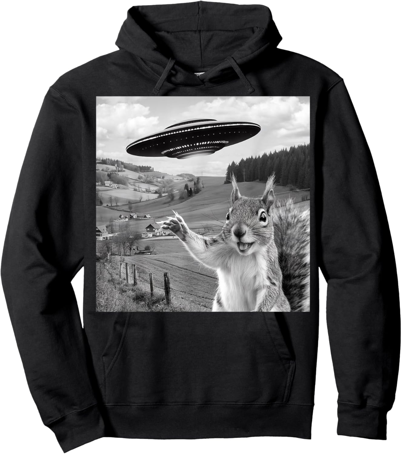 Squirrel Selfie With Alien UFO Funny Gifts Women Kid Hoodie - Hoodie | Black