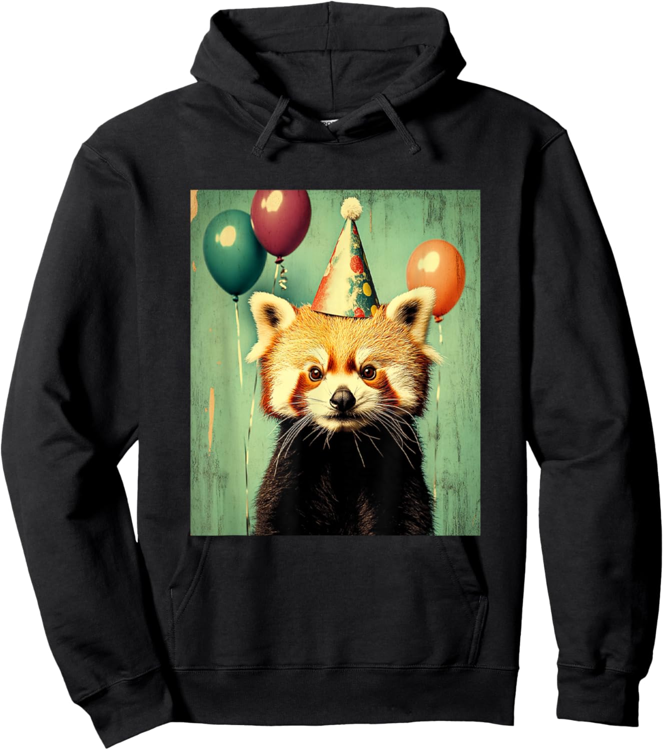 Red Panda Retro Art Print Birthday Party Balloons & Hat Hoodie - Hoodie | Black