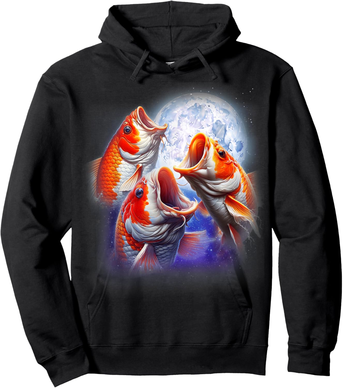 3 Koi Fish Howling At The Moon Funny Koi Carp Fish Keeper Hoodie - Hoodie | Black