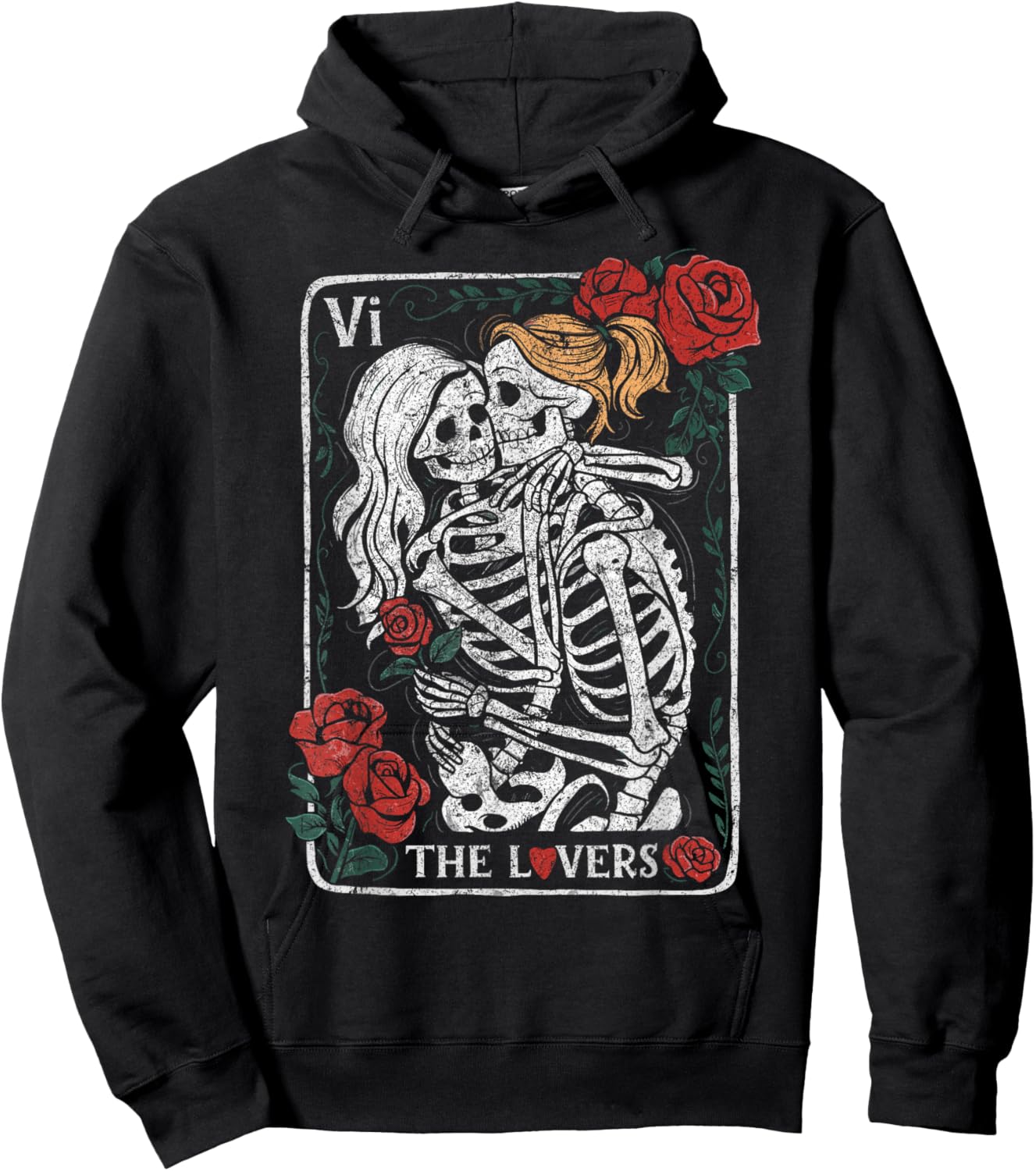 The Lovers Tarot Card Gothic Occult Kissing Skeleton Roses Hoodie - Hoodie | Black