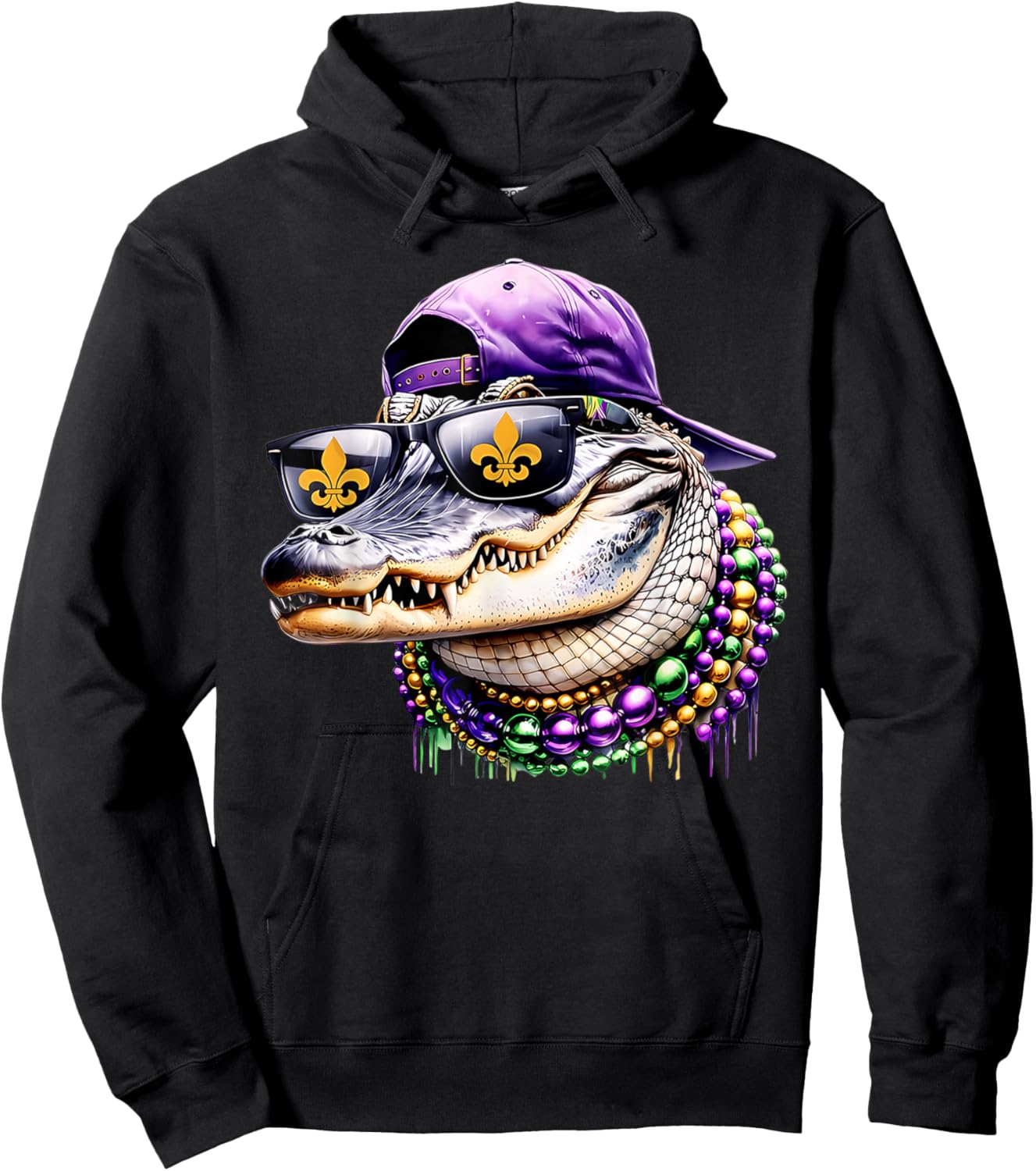 Mardigator Mardi Gras Alligator Costume Men Women Mardi Gras Hoodie - Hoodie | Black