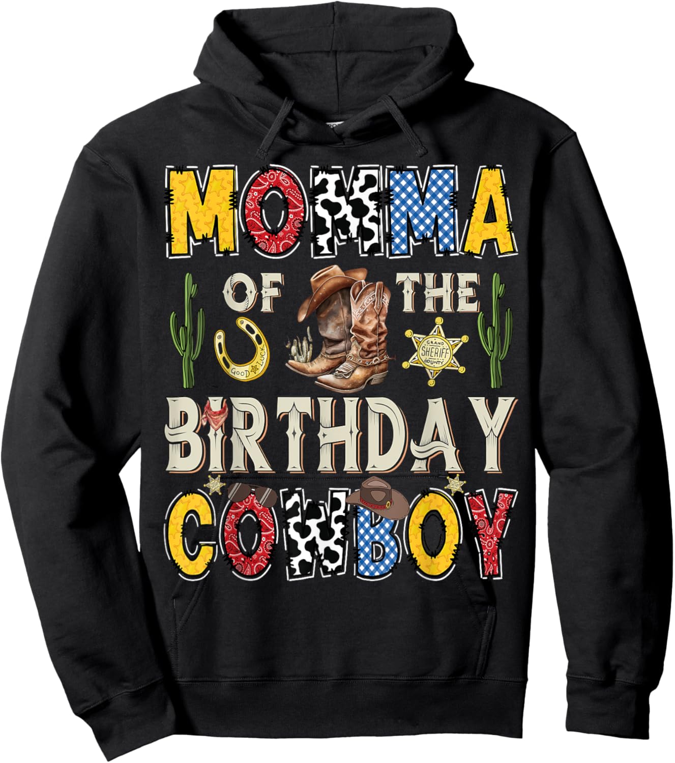 Momma Of The Birthday CowBoy Rodeo Momma Western Hoodie - Hoodie | Black