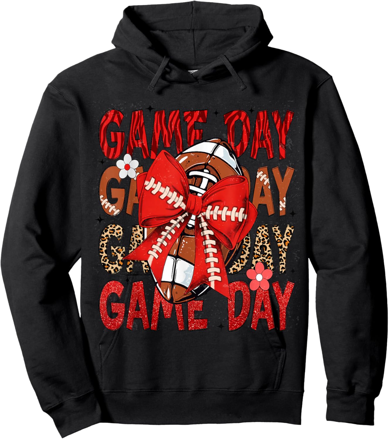 Football Lover Coquette Bow Game Day Fan & Player Mom & Girl Hoodie - Hoodie | Black