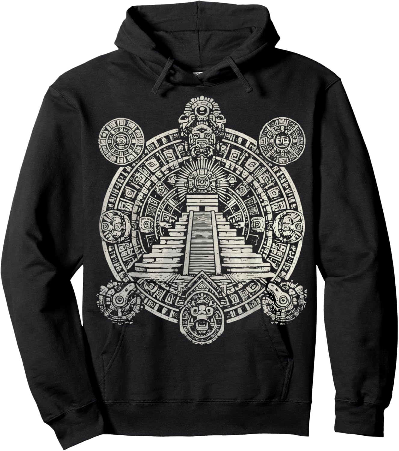 Ancient Sacred Mayan Aztec Calendar Pyramid Geometry Hoodie - Hoodie | Black
