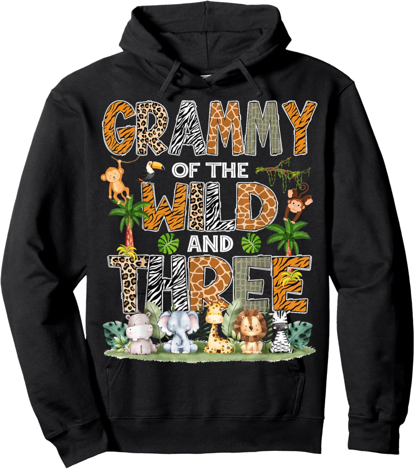 Grammy Of The Wild Three 3Rd Birthday Safari Zoo Jungle Hoodie - Hoodie | Black
