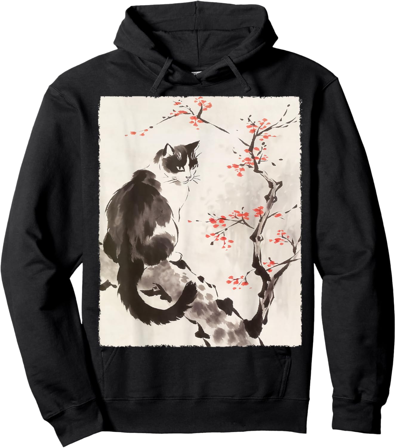 Cat Japanese Art Sakura Cherry Blossom Gifts Women Hoodie - Hoodie | Black