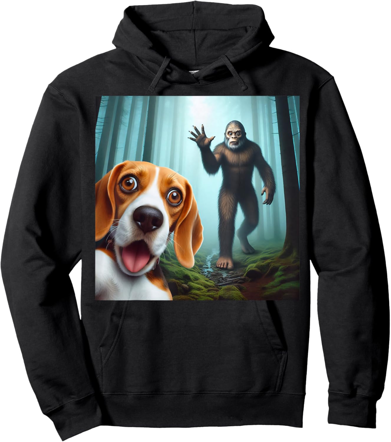 Beagle Selfie with bigfoot sasquatch Hoodie - Hoodie | Black