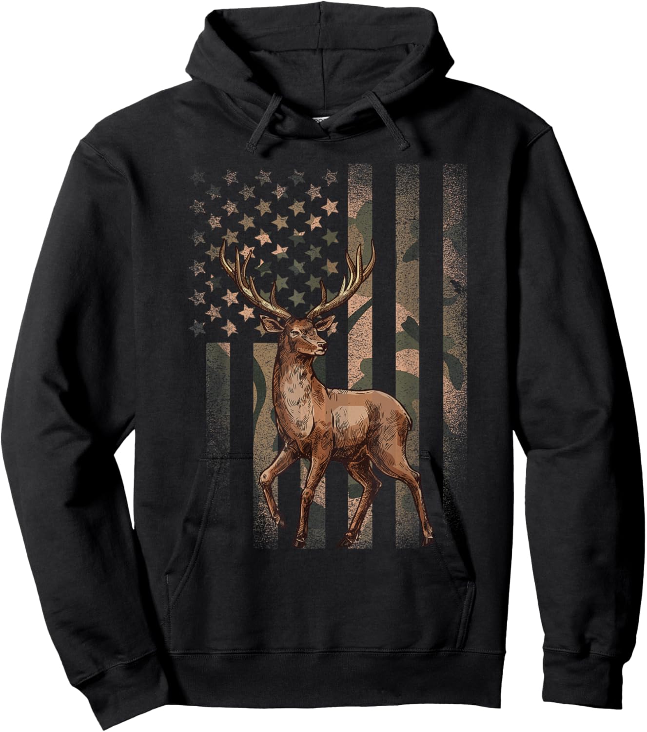 American Flag Camouflage Outdoor Moose Vintage Men Women Hoodie - Hoodie | Black