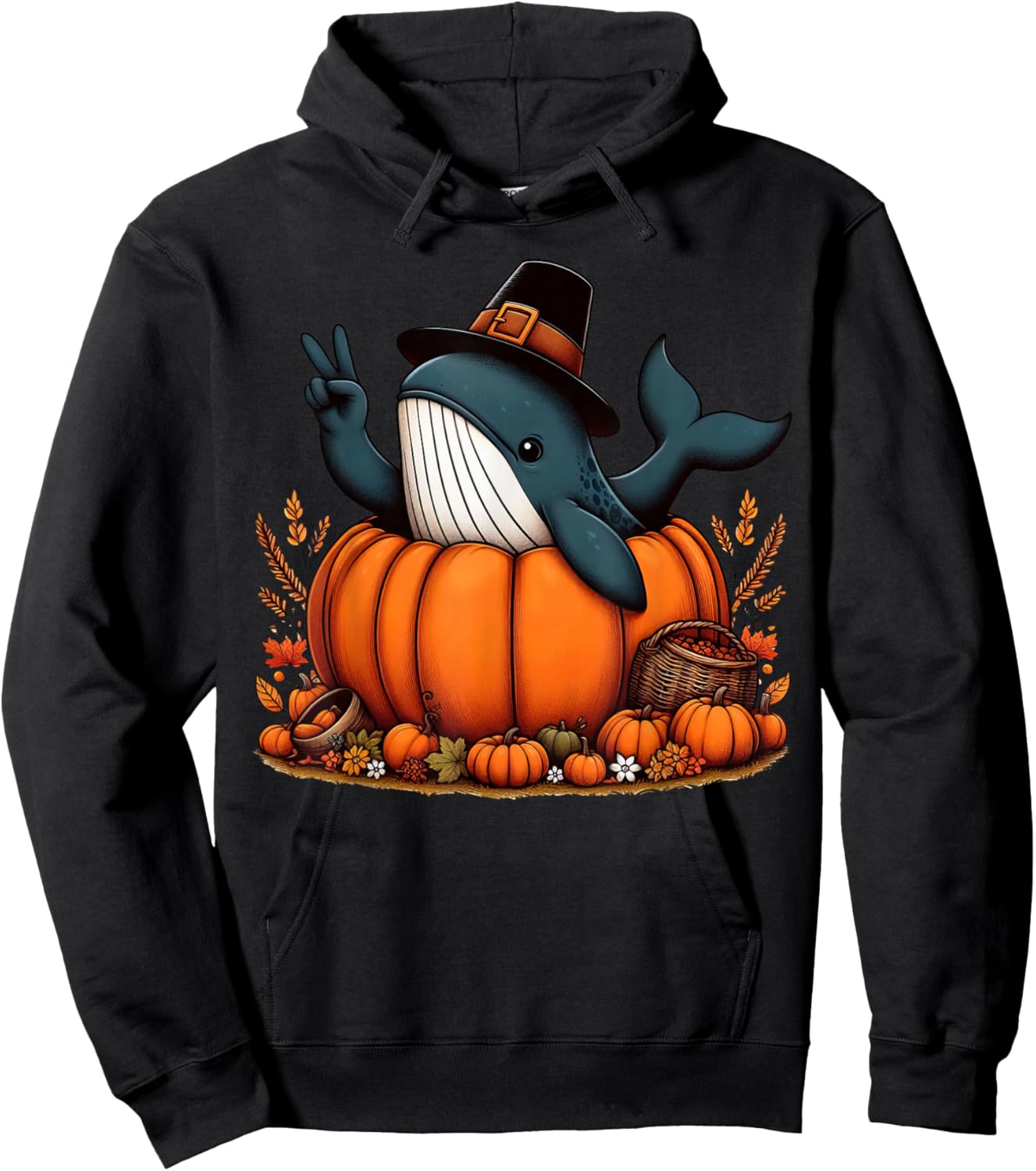 Autumn Pumpkin Fall Whale Thanksgiving Kids Hoodie - Hoodie | Black