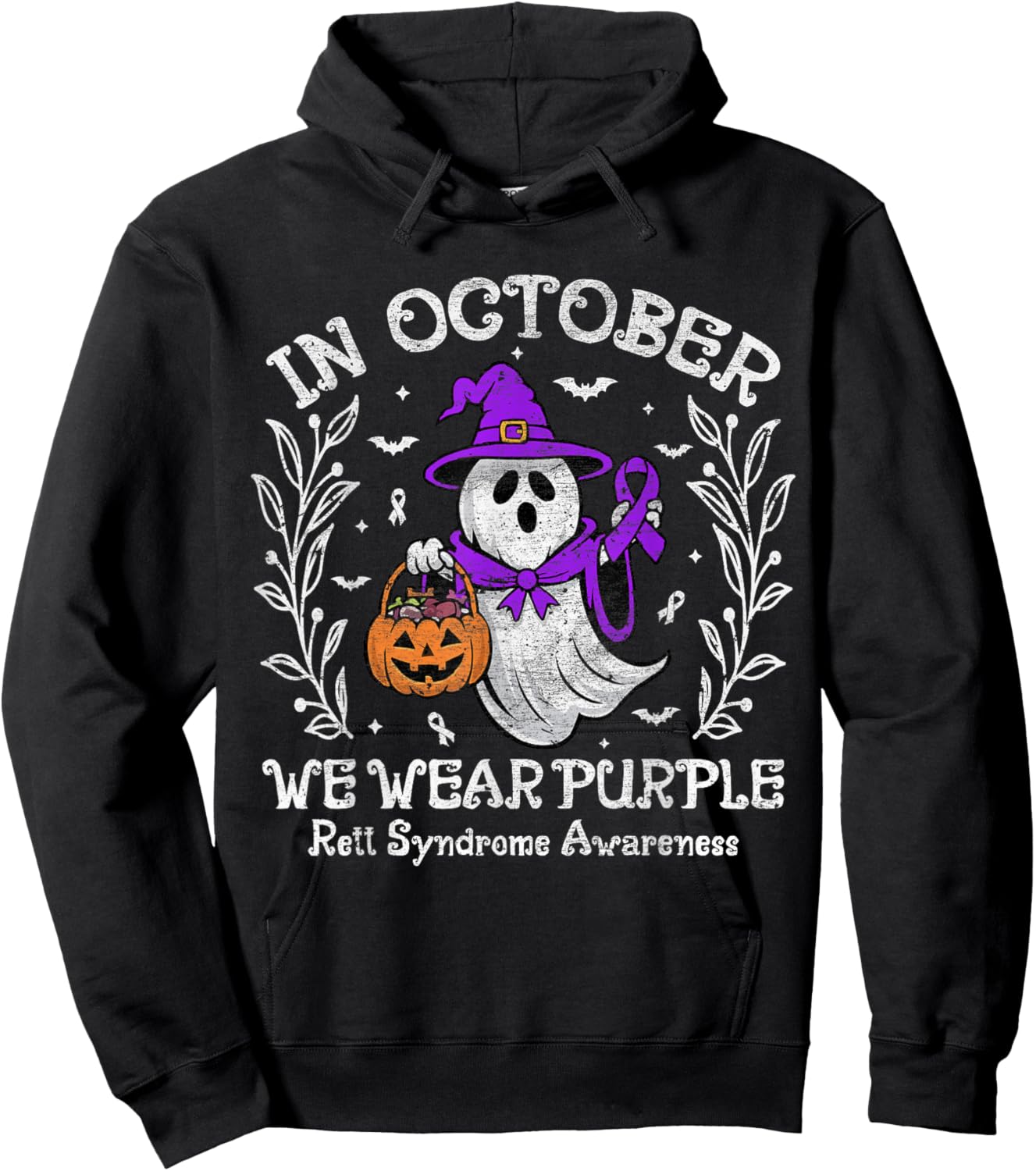 In October We Wear Purple Rett Syndrome Awareness halloween Hoodie - Hoodie | Black