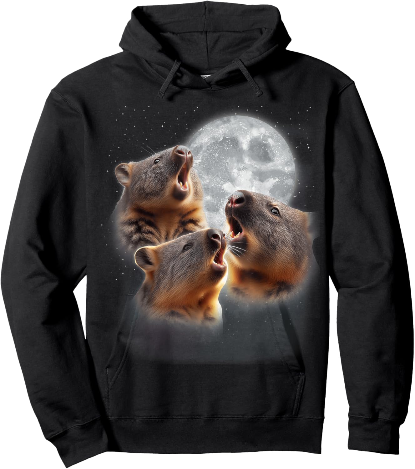 3 Wombats Howling At The Moon Funny Australian Wombat Lover Hoodie - Hoodie | Black