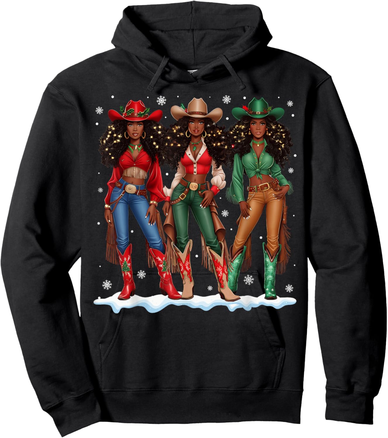 Howdy Retro Western Black Cowgirl African Merry Christmas Hoodie - Hoodie | Black