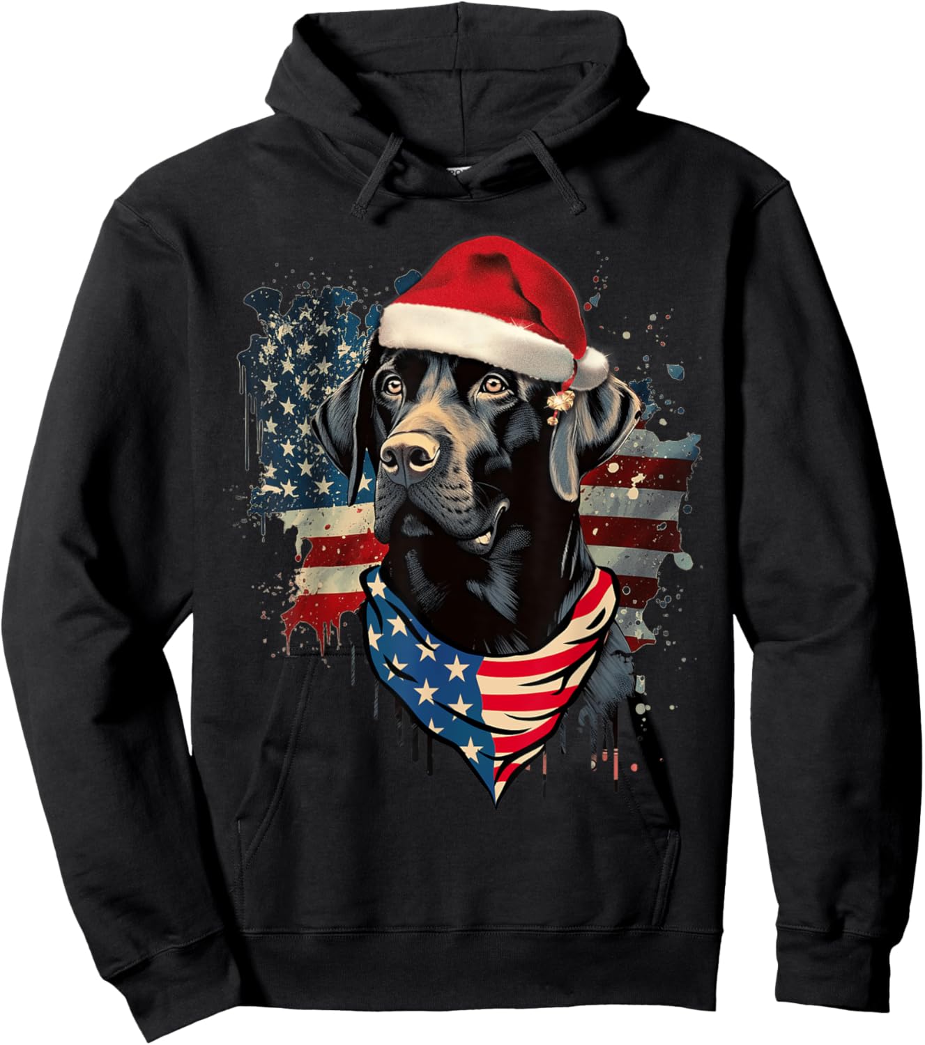Retro Black Labrador Vintage Santa Christmas Tree Dog Xmas Men Women Kids Hoodie - Hoodie | Black