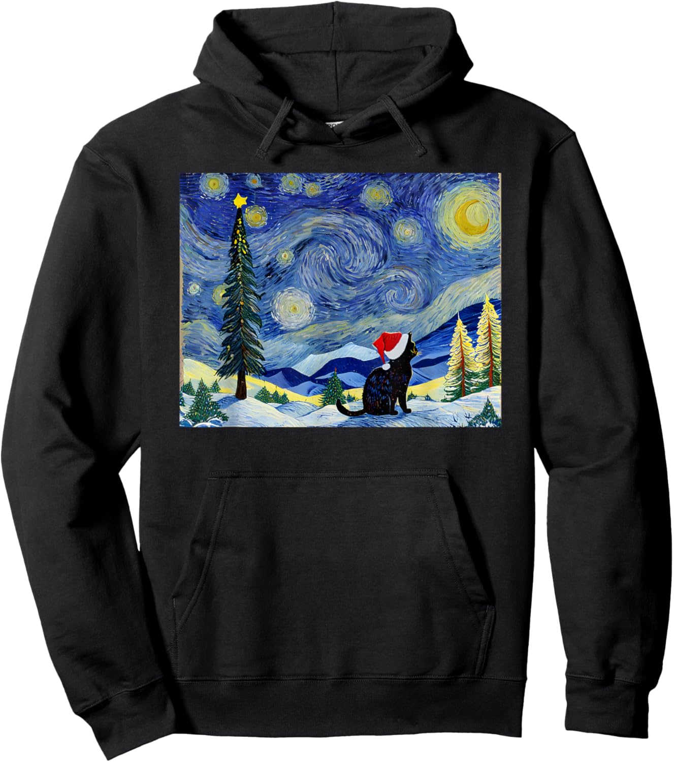 Cat Starry Night Van Gogh Christmas Black Cats Lover Women Kids Hoodie - Hoodie | Black