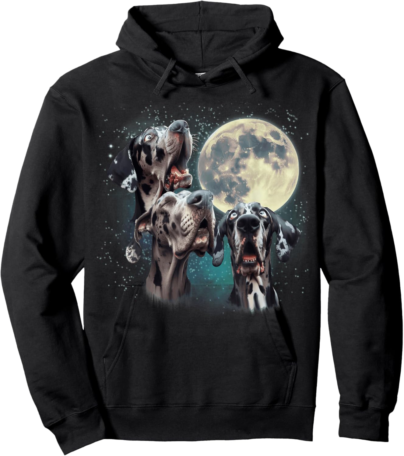 Funny Three Dog Moon, 3 Great Dane Merle Natural, Weird Meme Women Kids Hoodie - Hoodie | Black