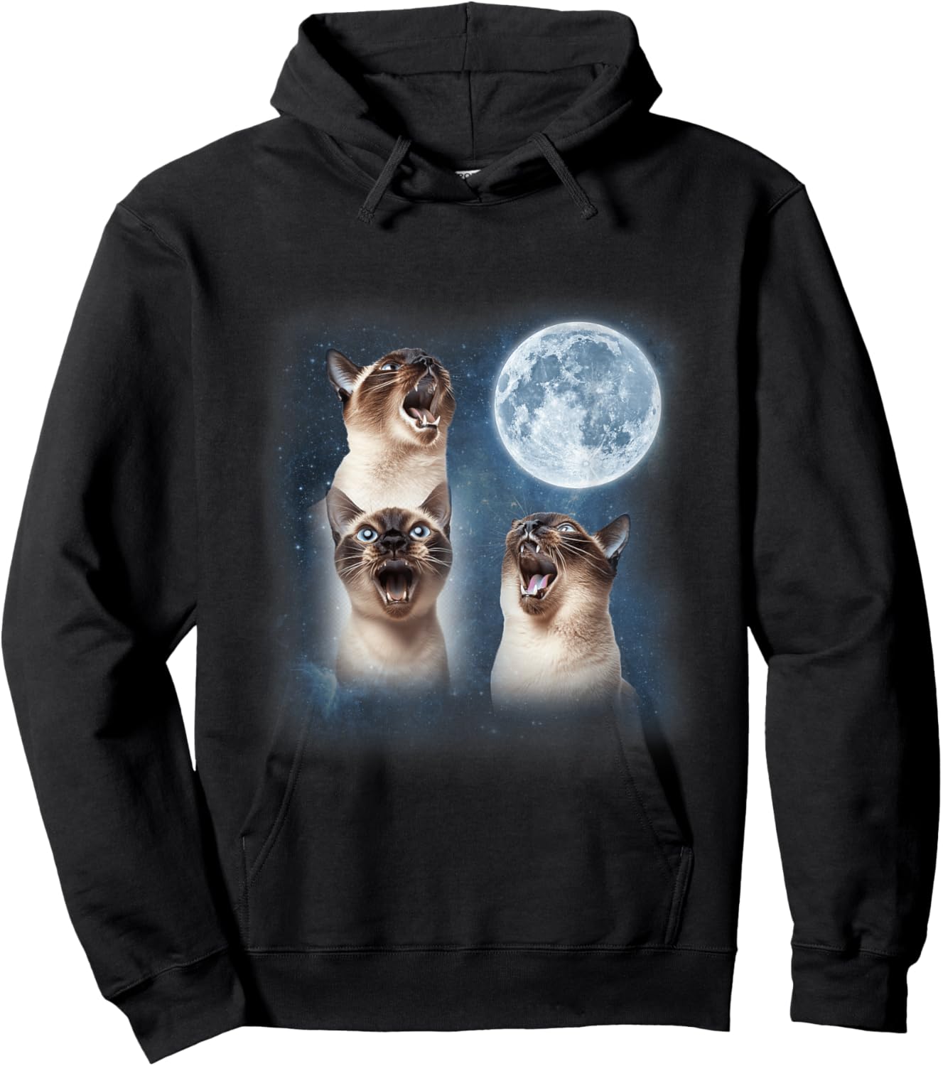 3 Siamese Cats Howling at the Moon Animal Lover Kittens Hoodie - Hoodie | Black