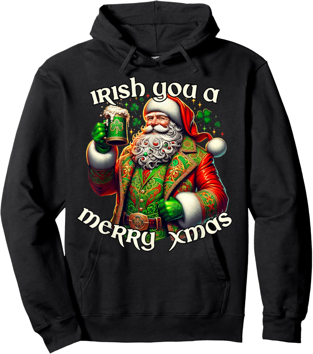 Irish You a Merry Xmas Santa Claus Fun Irish Holiday Hoodie - Hoodie | Black