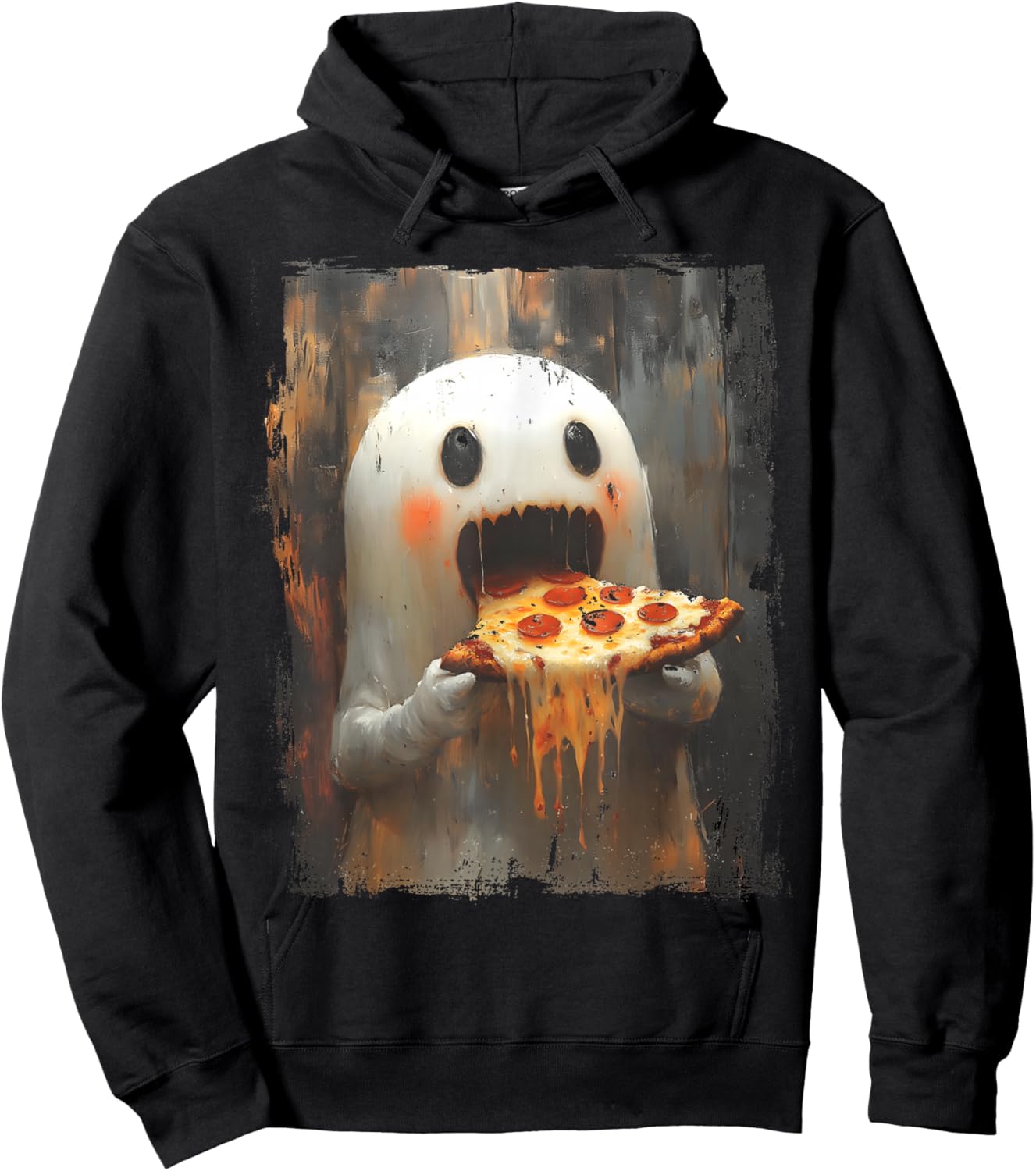 Cute Pizza Ghost Eating Pizza Funny Halloween Food Lovers Hoodie - Hoodie | Black
