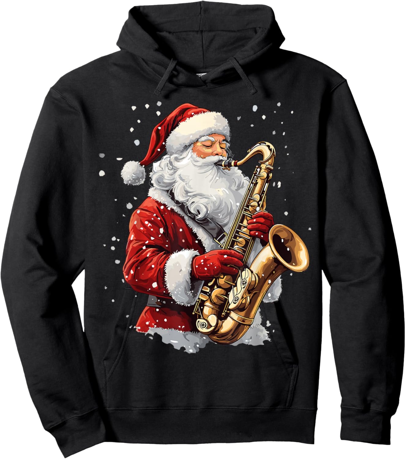 Santa Playing Saxophone Xmas Musician Saxophonist Christmas Hoodie - Hoodie | Black