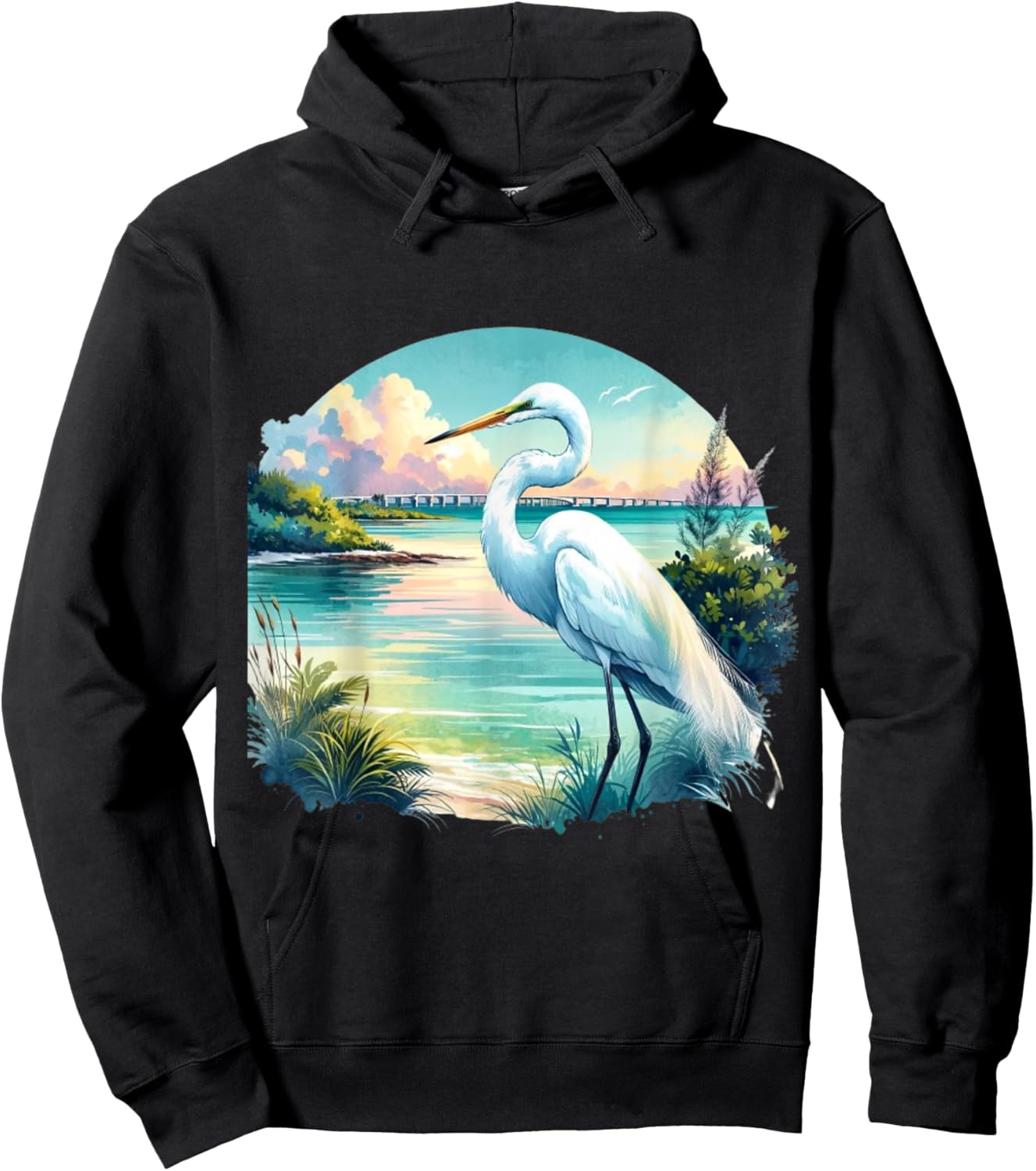 White Egret Florida Keys Nature Hoodie - Hoodie | Black
