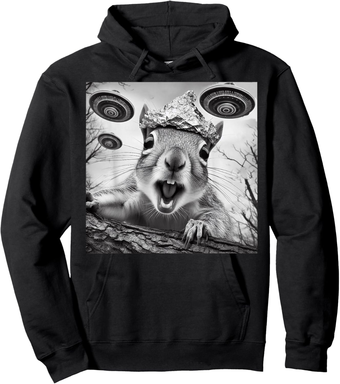 Funny Alien Squirrel Selfie With Tin Foil Hat UFO Encounter Hoodie - Hoodie | Black