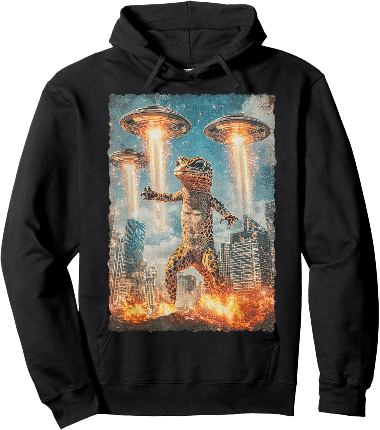 Japanese Anime Kaiju Monster Leopard Gecko Selfie Tokyo UFO Hoodie - Hoodie | Black