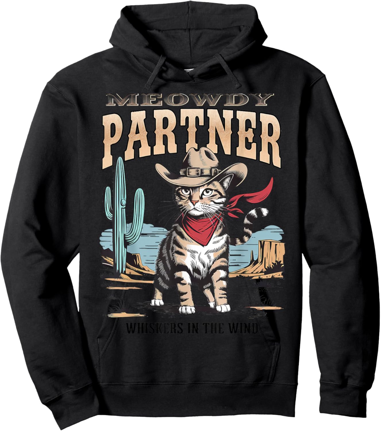Vintage Cat Meowdy Partner Cowboy Gifts Women Kid Hoodie - Hoodie | Black
